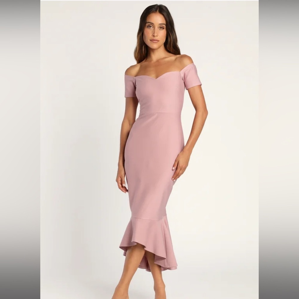 LuLus How Much I Care Mauve Off The Shoulder Midi Dress Size S NWT